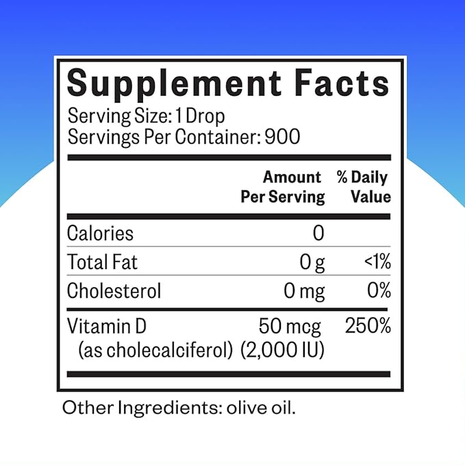 Seeking Health Vitamin D Drops, 2000 IU Liquid Vitamin D3 (as cholecalciferol) per Drop in Pure Olive Oil, Potent Immune System Supplement, for Adults and Kids, Vegetarian (900 Servings)