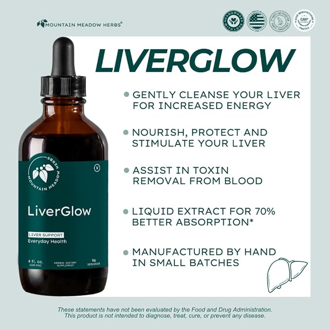 Mountain Meadow Liver Glow (Original Formula), Advanced Detoxifier and Regenerator to Support Liver Health and Function - 4 oz - for a Happy Liver