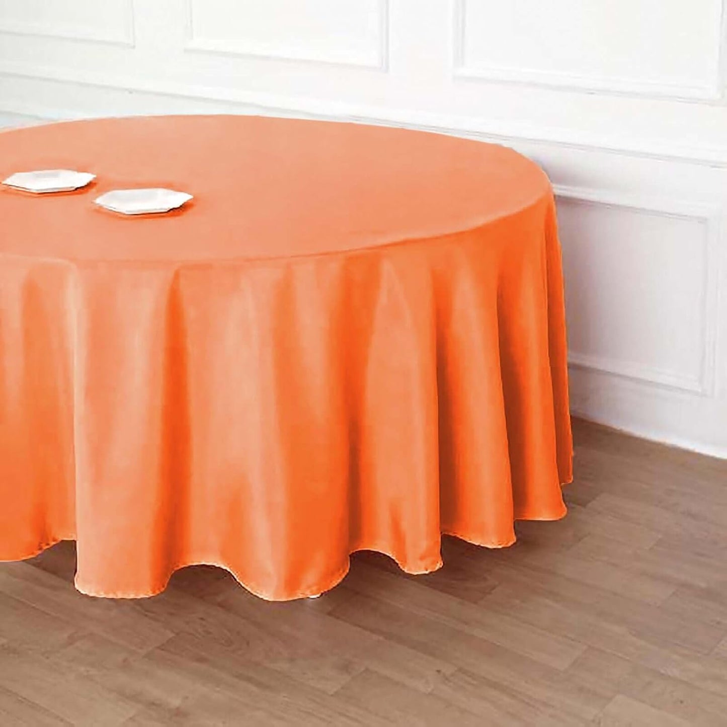 Efavormart Round Tablecloth, 120 Inch Stain & Wrinkle Resistant Washable Table Cloth, Decorative Polyester Fabric Table Cover for Banquet, Wedding, Dining - Orange