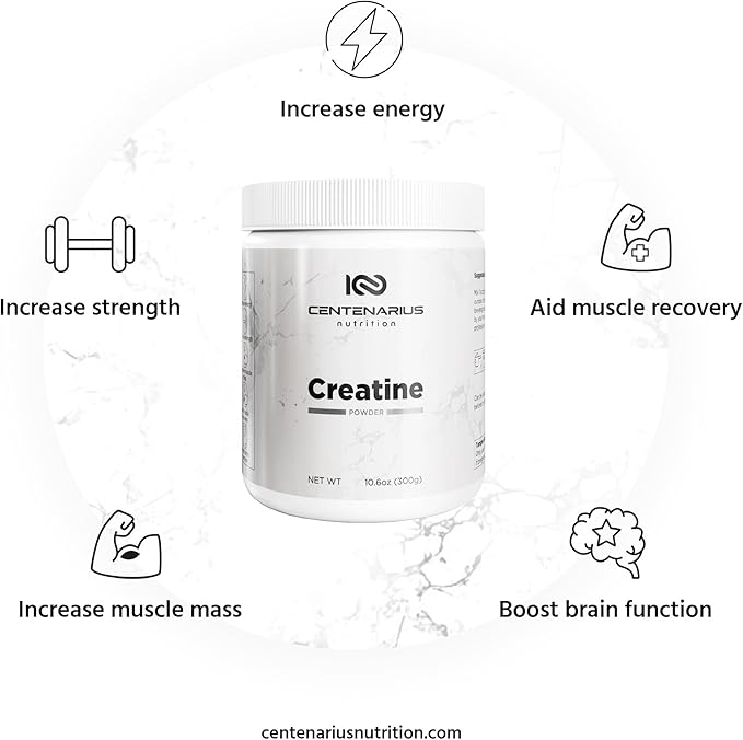 Centenarius Nutrition Creapure® Creatine Monohydrate Powder Supplement - Creatine for Women and Men - Unflavored Micronized Creatine Powder for Strength & Endurance