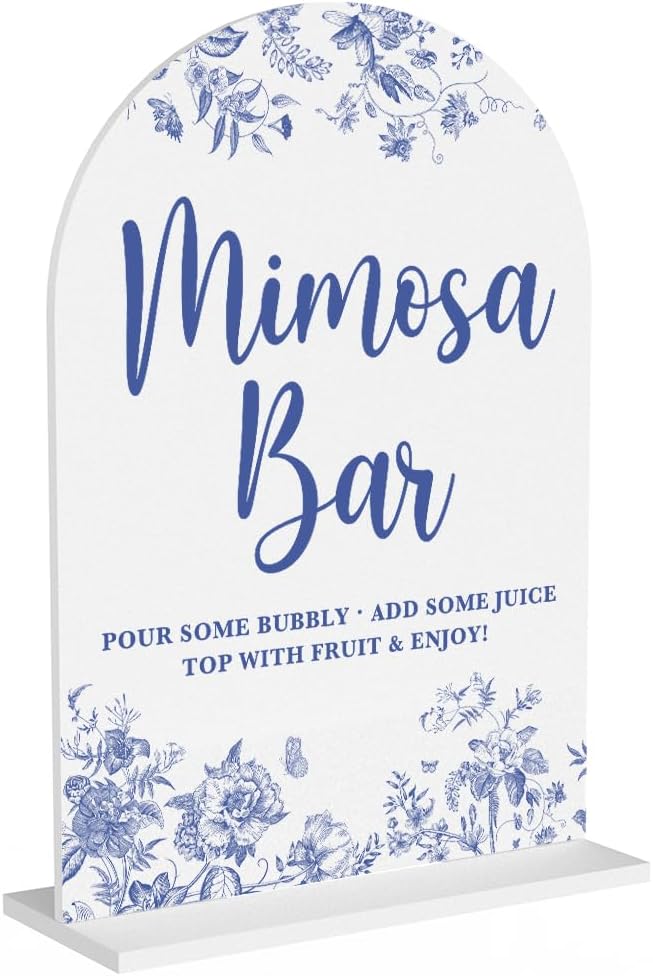 Acrylic Wedding Signs, Dusty Blue Wedding Decor, Blue Weddings Decor, Mimosa Bar Signs for Reception, Modern Calligraphy Arch Acrylic Table Top Sign for Weddings Parties Dinners (White)