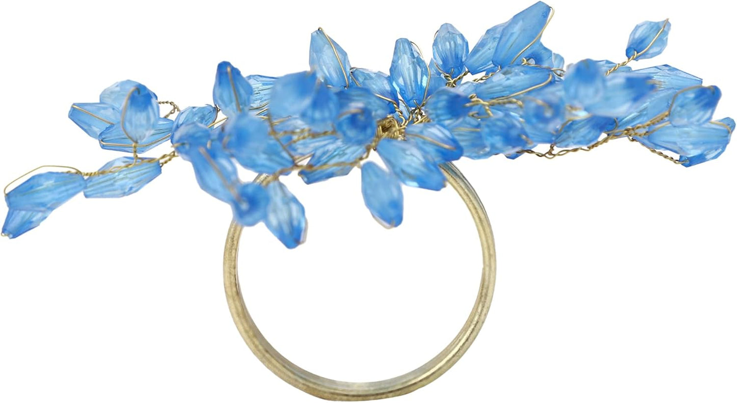 Napkin Rings Set of 6 for Dining Table Decoration Parties Everyday Metal Napkin Holder Leaf Turquoise (Pack of 6)