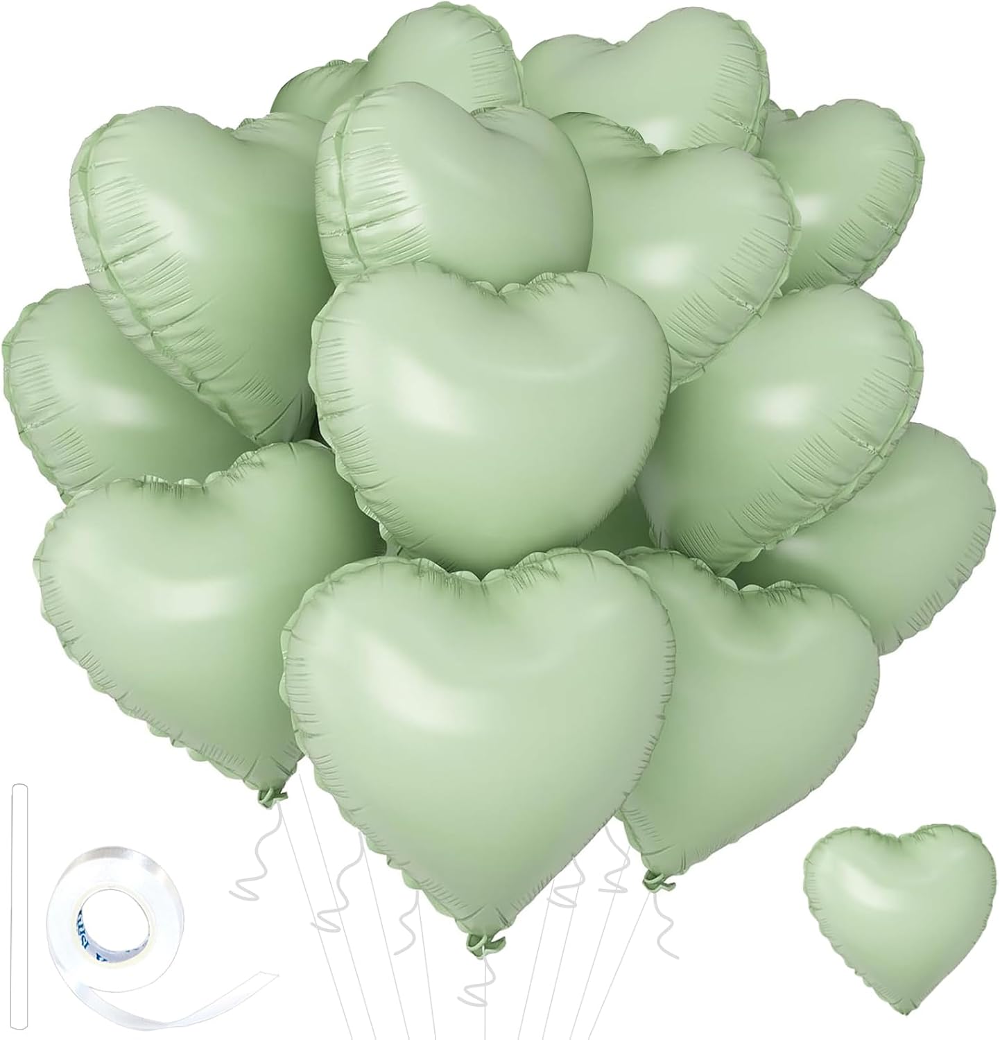 Green Heart Ballloons,18 Inch Pastel Green Foil Love Heart Shaped Balloons 12Pcs Light Green love balloon for Anniversary Birthday Party Baby Shower Valentines Day Decorations