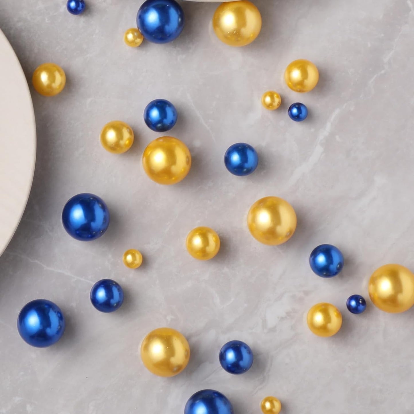 200 Pcs Vase Filler Beads Gold and Blue Pearl Beads for Vase No Hole Pearls for Centerpieces Vases DIY Home Table Party Decor DIY Wedding 8/14/20mm