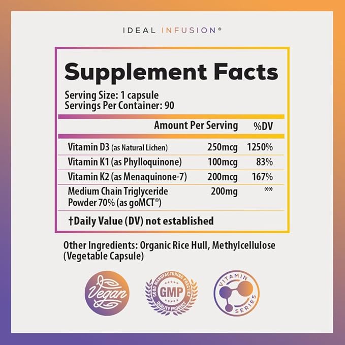 Vegan Vitamin D3 10,000 iu with K2 + K1: 100% Plant Based Vitamin D3 with Coconut MCT Powder, Bone Health, Immune Support (90 Servings) Oil-Free Formula