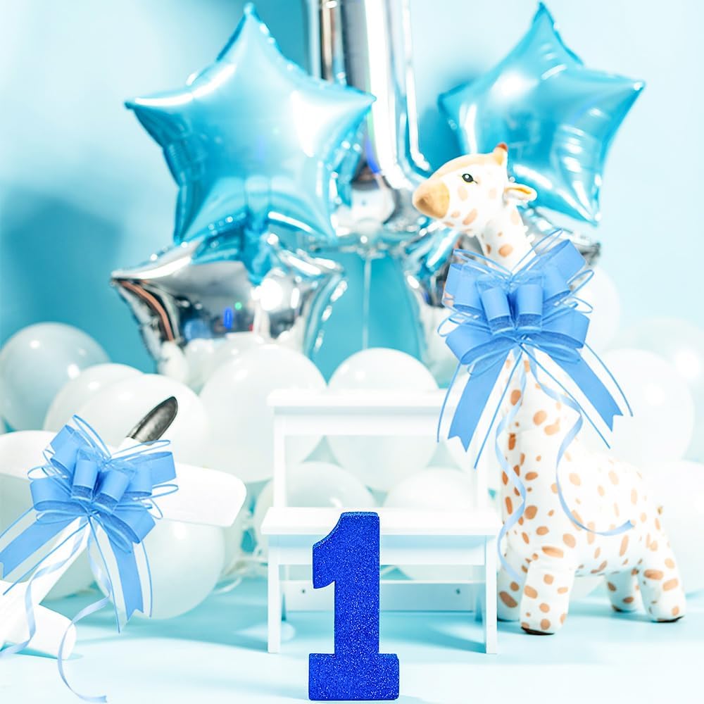 WEWILUCK Gift Wrap Bows Big, Blue Bow for Gift Baskets, Flower Bouquet, Paper, Pull Bows for Gift Wrapping, Gift Bag, Box, Baby Showers, Hanukkah(6 inches, 15PCS)