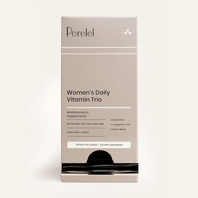 Perelel Womens Daily Vitamin Trio, Multivitamin, Omega 3 Dha + EPA, & Beauty Blend Supplements for Nutrient Support & Overall Wellness, Soy, Dairy & Gluten Free Non GMO Formula, 30 Daily Pill Packs