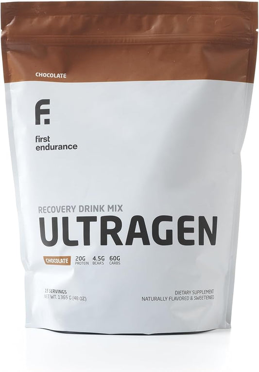 FIRST ENDURANCE Ultragen Workout Recovery Drink Powder, Protein Mix, Boosts Energy, Accelerates Recovery | Chocolate, 15 Servings
