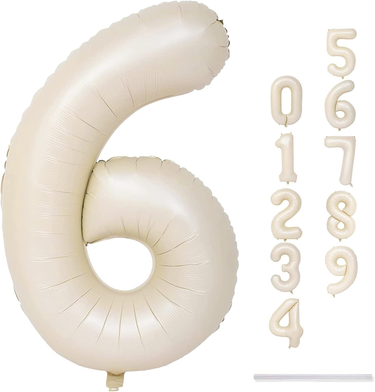 Cream Number Balloons, 40inch Large Beige Number 6 Foil Mylar Helium Balloons for Girls Women, Ivory White Self Inflating Number Balloons 0-9 for Men Boys Birthday Party Celebration Decoration