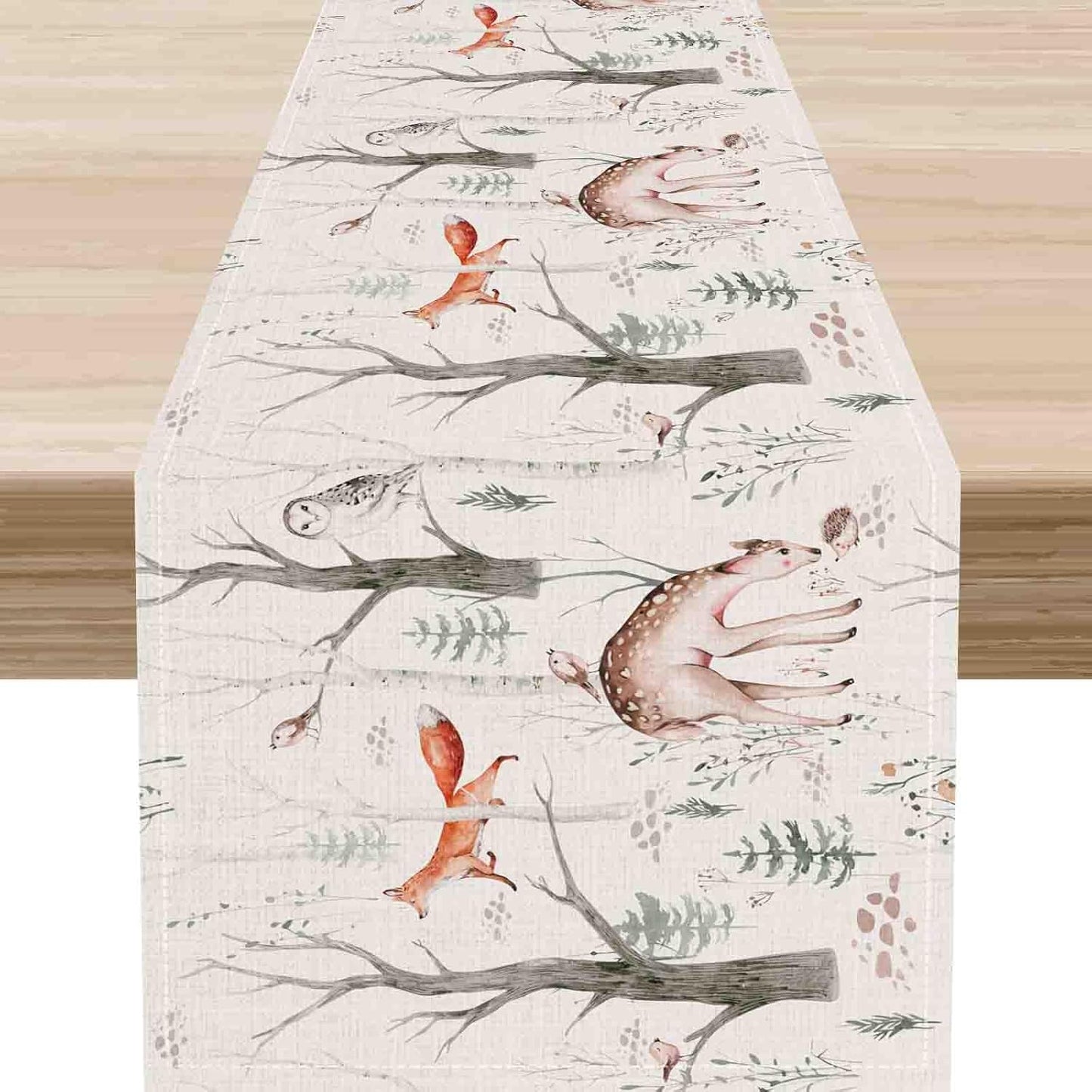 Rustic Woodland Table Runner, Farmhouse Forest Animals Country Lodge Wild Animals Fox Rabbits Table Center Decor for Home Kitchen Dining Patio Holiday Party Indoor Table Decorations, 13"x108" Inch