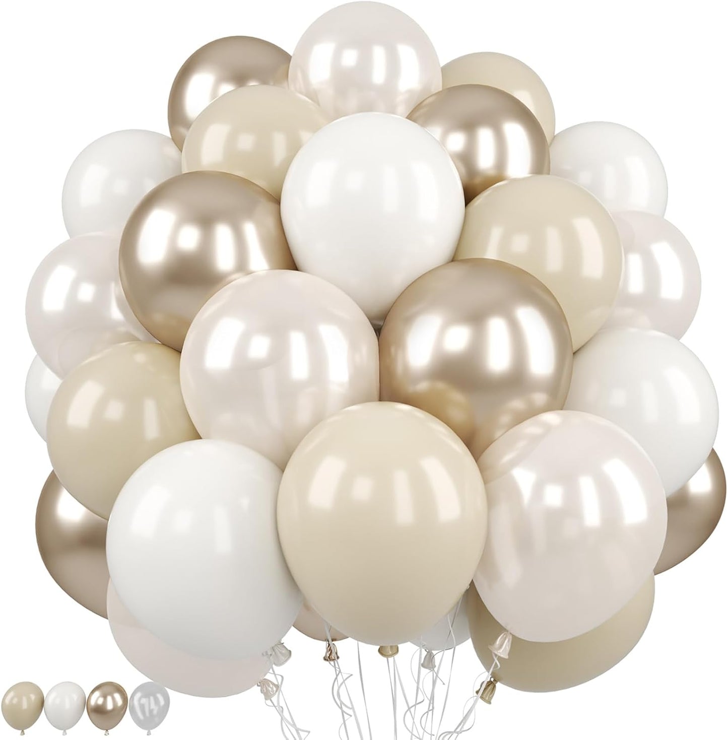Beige White Pearl Balloons, 50PCS Nude Metallic Champagne Gold Cream White Double Stuffed Balloon Neutral Ballons for Birthday Boho Wedding Anniversary Engagement Party Decoration