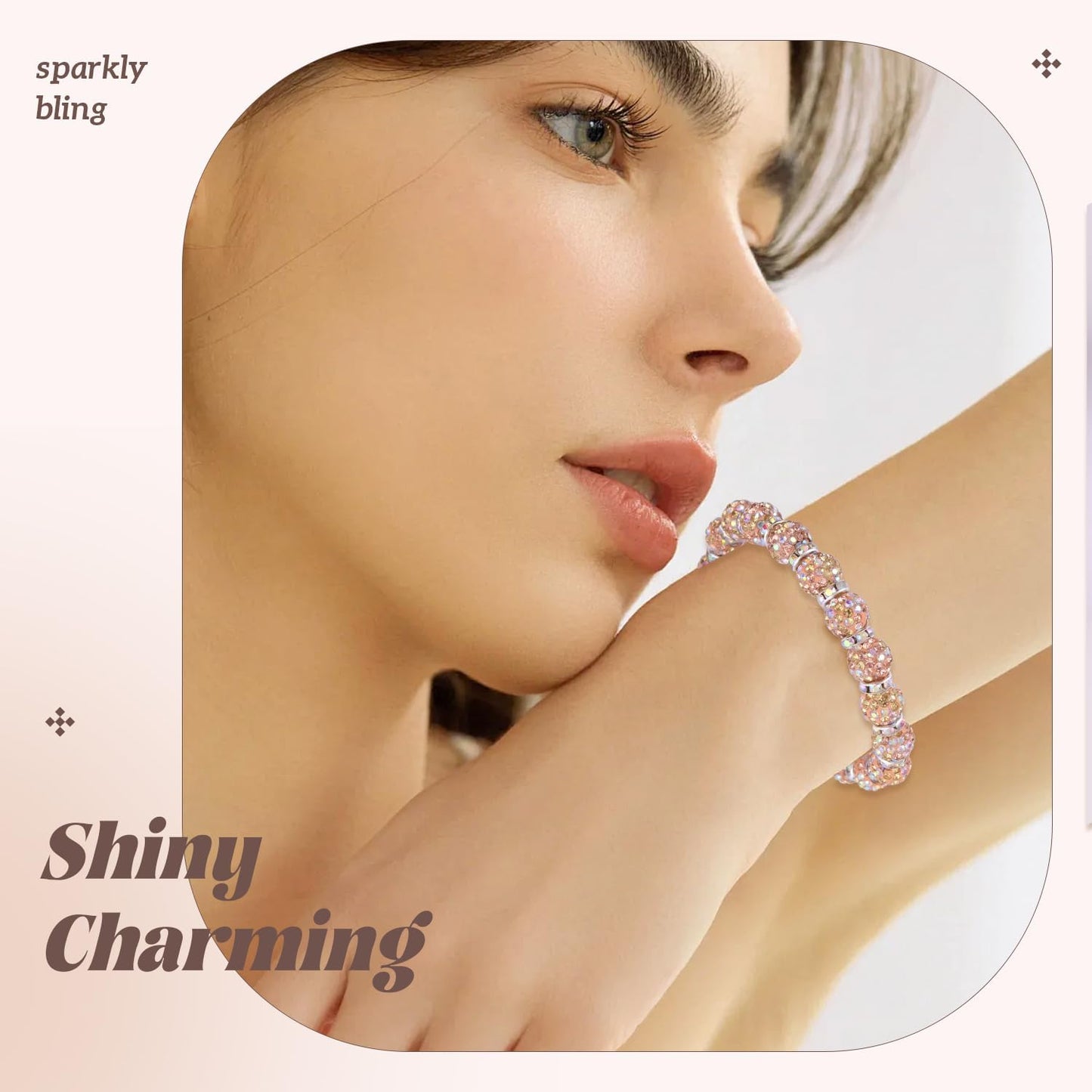 200pcs 10mm Rhinestone Beads for Jewelry Making, Light Peach AB Shiny Round Disco Beads Bulk, Sparkle Crystal Clay Christmas for Bracelet Baseball Necklace Earring Crafting and DIY