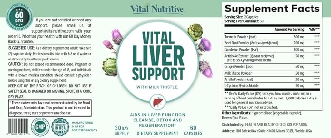 Vital Liver Support - Premium Liver Cleanse Detox & Repair Formula with Milk Thistle Supports Liver Health and Detox Cleanse