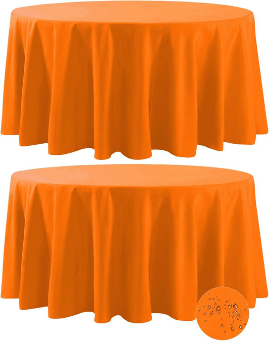 Fokitut 2 Pack Waterproof Round Tablecloth, 108 Inch, Stain Resistant and Wrinkle Polyester Table Cloth, Fabric Table Cover for Kitchen Dining, Wedding, Party, Holiday Dinner-Orange