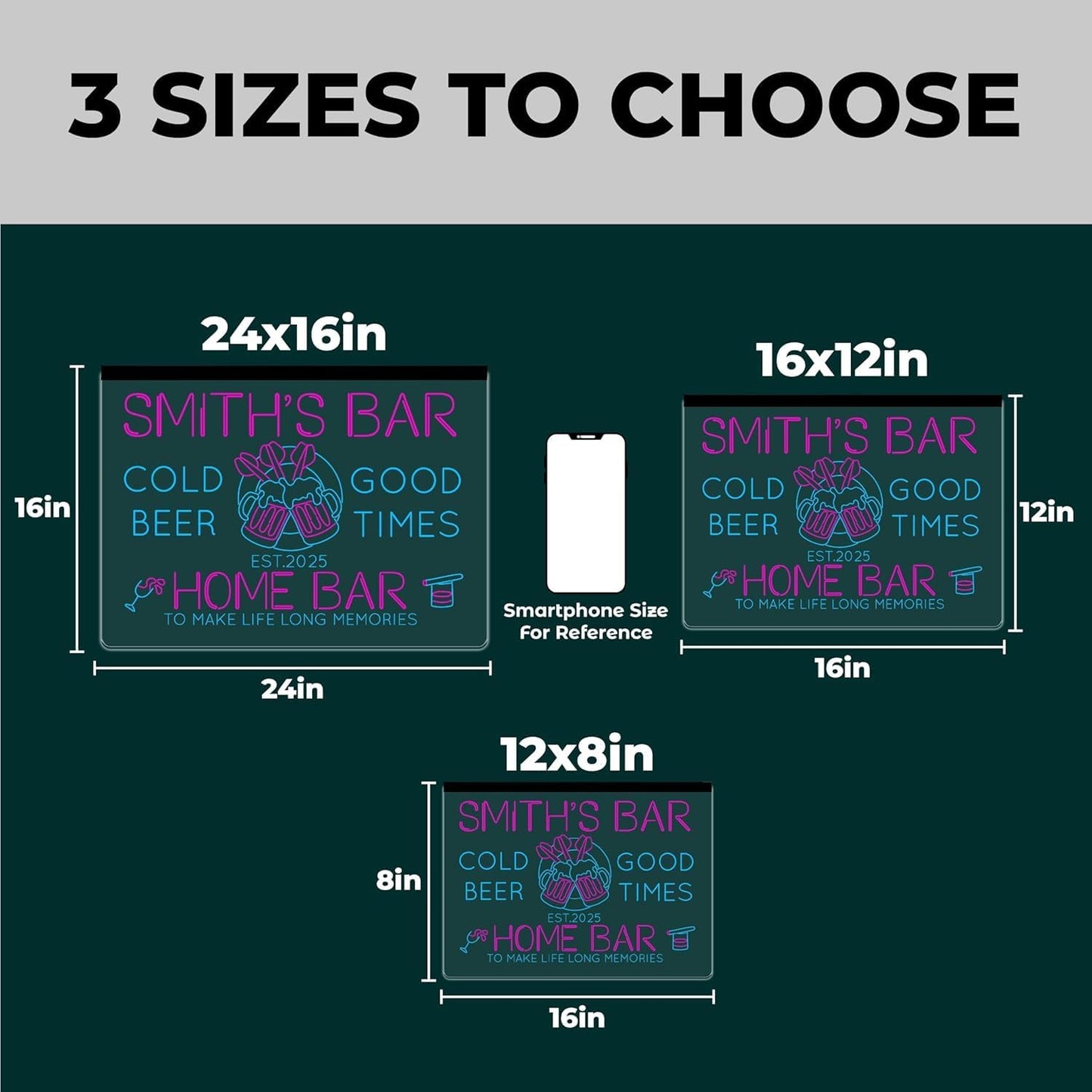 Personalized Home Bar Neon Sign LED Light Up Bar Wall Decor with Beer Mugs and Snacks Icons for Home Pub Kitchen Lounge Man Cave Party Room Custom Name Gift