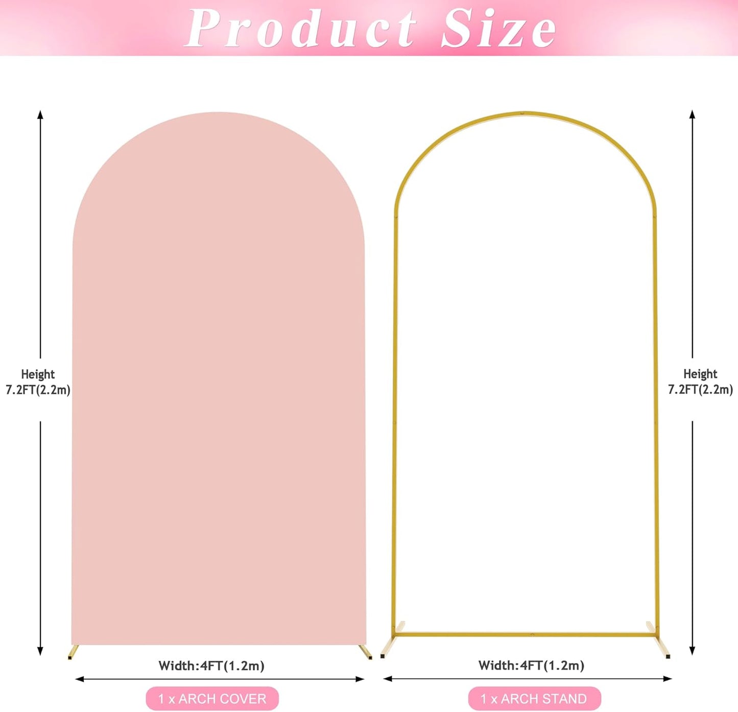 Wokceer 7.2 FT Wedding Arch Stand and Arch Cover, Metal Arch Backdrop Stand with Arch Stand Cover for Birthday Party Wedding Ceremony Bridal Baby Shower Event Decor, Pale Pink