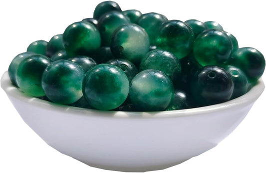 Stone Beads 10mm 60pcs Green Flower Jade Beads Round Loose Gemstones Beads for Bracelet Necklace Jewelry Making (10mm, 61026 Green Flower Jade)