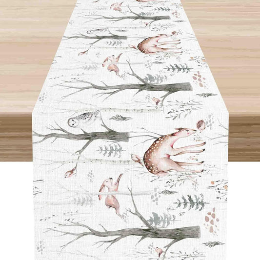 Rustic Woodland Table Runner, Farmhouse Forest Animals Mushroom Country Lodge Wild Fox Rabbits Table Center Decor for Home Kitchen Dining Patio Holiday Party Indoor Table Decorations, 13"x90" Inch