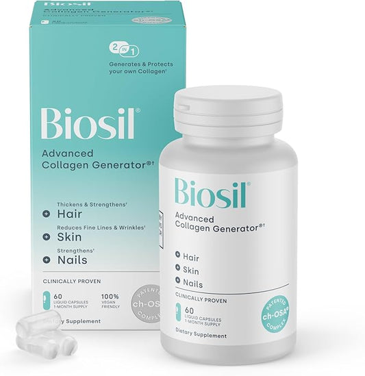Biosil Collagen Booster Supplement - 60 Vegan Capsules - Patented ch-OSA Activator for Skin, Hair, Nails & Joints - Supports Natural Production - 30-Day Supply