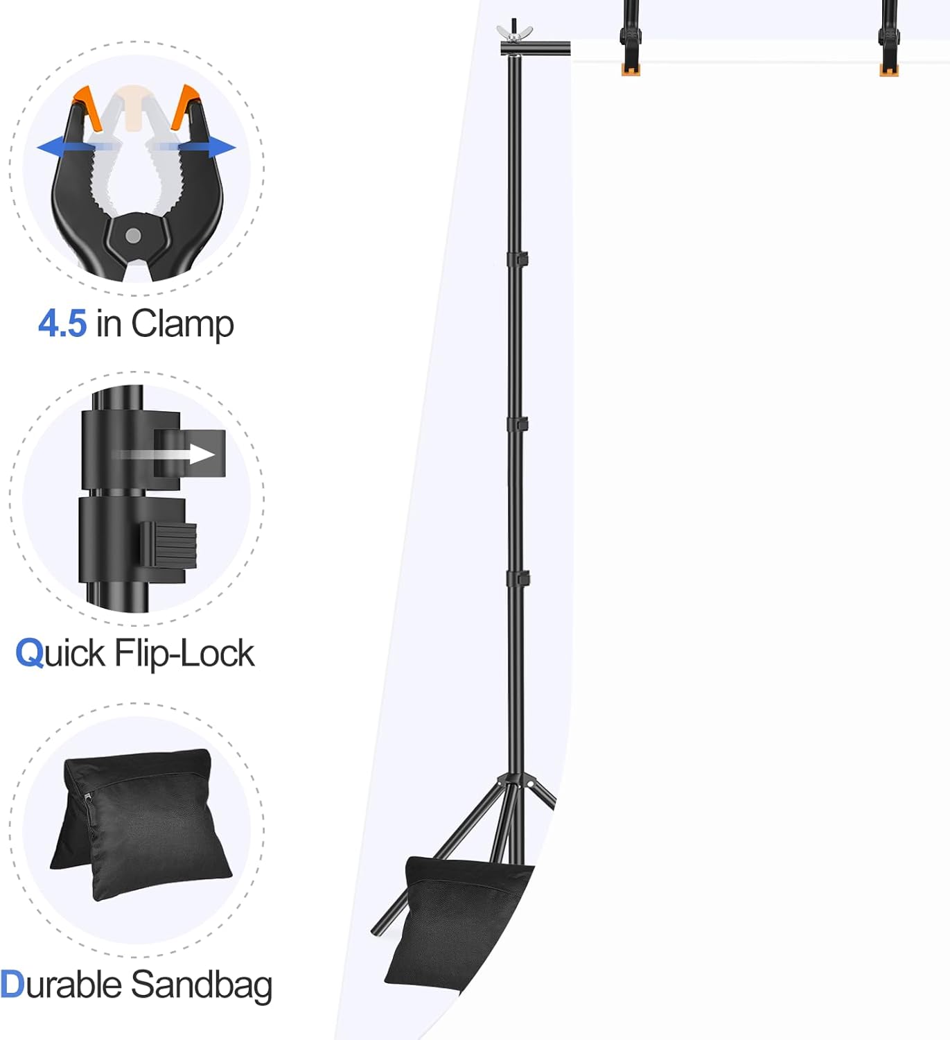 EMART Backdrop Stand 10x10ft(WxH) Photo Studio Adjustable Background Stand Support kit with 2 Crossbars, 8 Clamps, 2 Sandbags and Carry Bag for Parties, Events Decoration, Wedding, Photography