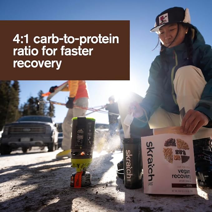 Skratch Labs Recovery Drink Mix - Oat Milk Latte - Post Workout Powder - Complete Plant Protein and Probiotics - 56mg of Caffeine from Coffee - 12 Servings - Gluten Free, Kosher, Non-GMO