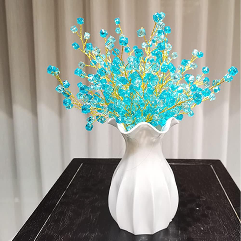 32PCS Crystal Artificial Flowers Bouquets Handmade Acrylic Flower Branches Fake Beaded Baby Breath Floral Crafts for Wedding Party Home Decor