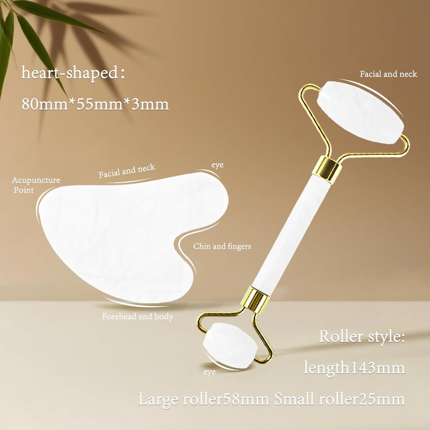 Jade Roller Gua Sha Tools - Nature Gua Sha Facial Tool Skin Tightening Face Massager Anti-Aging Jade Face Roller Puffiness Reducing Guasha Stone for Women Men (White)