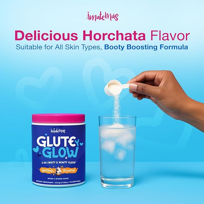 Glute Y Glow by Amatemas – Women's Creatine + Biotin Supplement for Muscle Growth, Glute Support, Hair Skin & Nails – Horchata Flavor – Energy Support – Lean Muscle – Daily Performance Blend