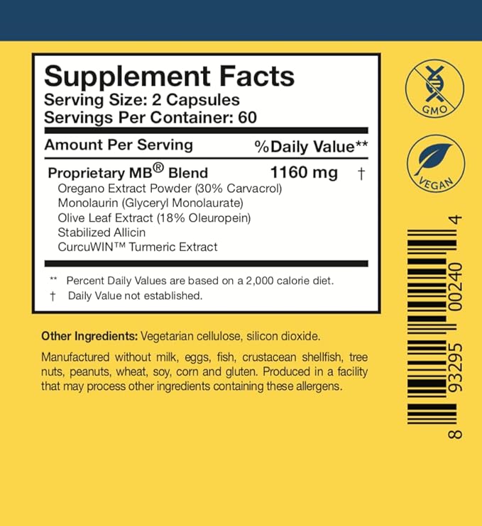 Researched Nutritionals Microbinate - Microbial Health Complex - Promotes Healthy Inflammation Response, Biofilm Disruption & Immune Support - Olive Leaf, Oregano & Turmeric Extract (120 Capsules)