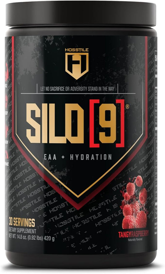HOSSTILE SILO[9] Essential Amino Acids, EAA & BCAA Powder, Electrolyte Hydration Support, Enhance Muscle Growth & Recovery, Pre or Post Workout Drink, Tangy Raspberry, 30 Servings