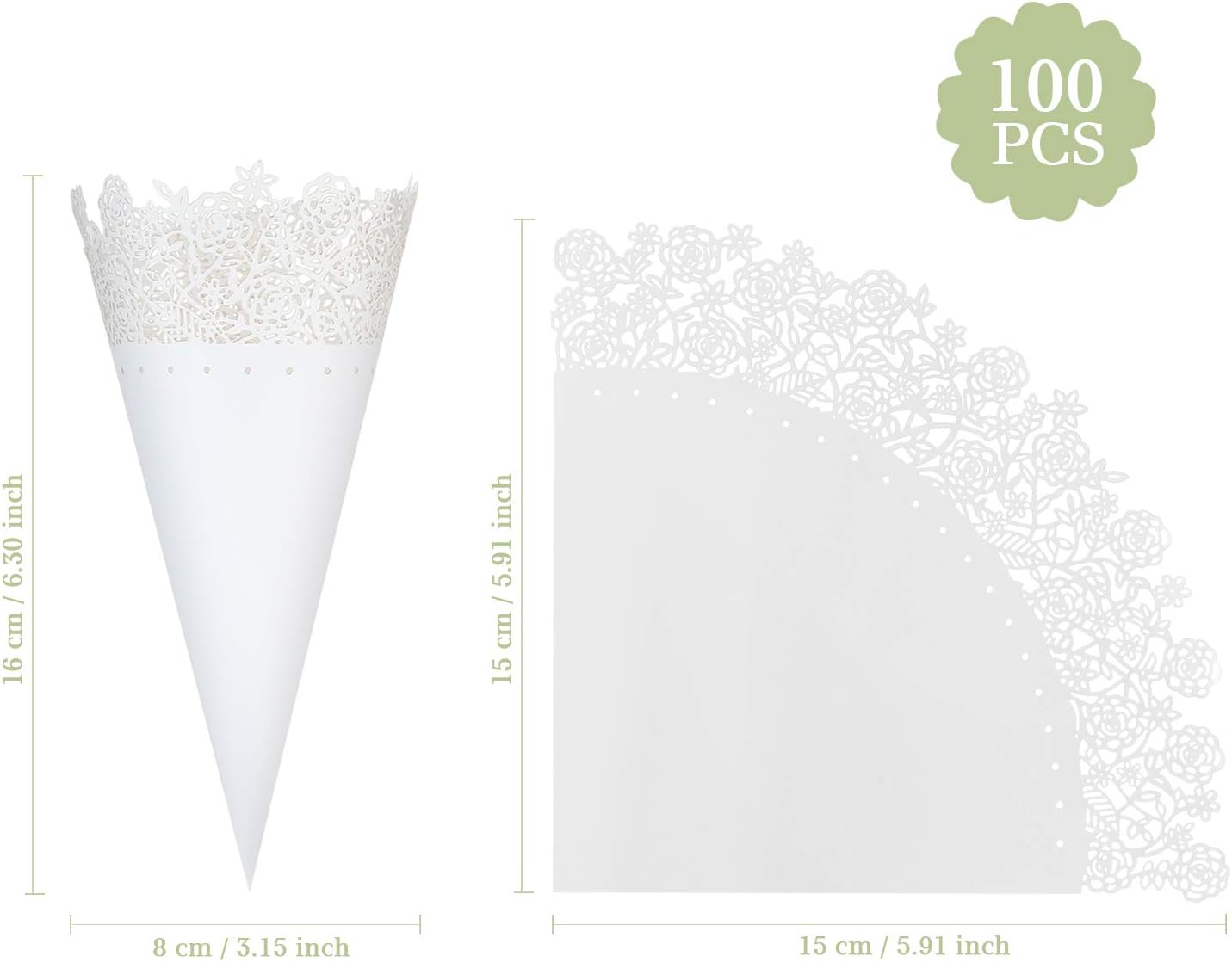 GWHOLE 100 Pcs Flower Confetti Petal Cone for Wedding Party, White