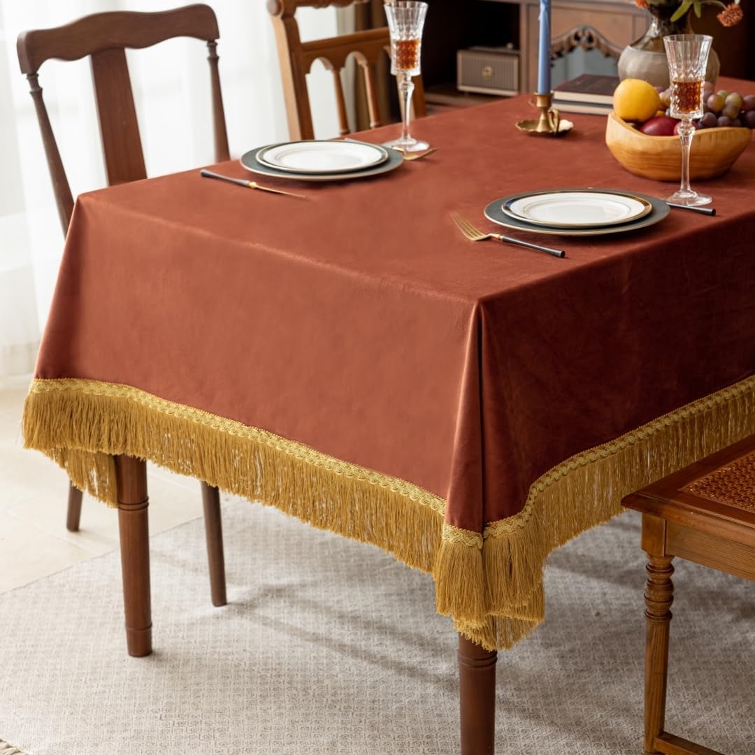 F-CHU Small Square Tablecloth 36 x 36 Inch Velvet Table Cloth Solid Burnt Orange Small Round Table Cover for Nightstand End Bedside Table Tabletop Decoration，Burnt Orange Tablecloth