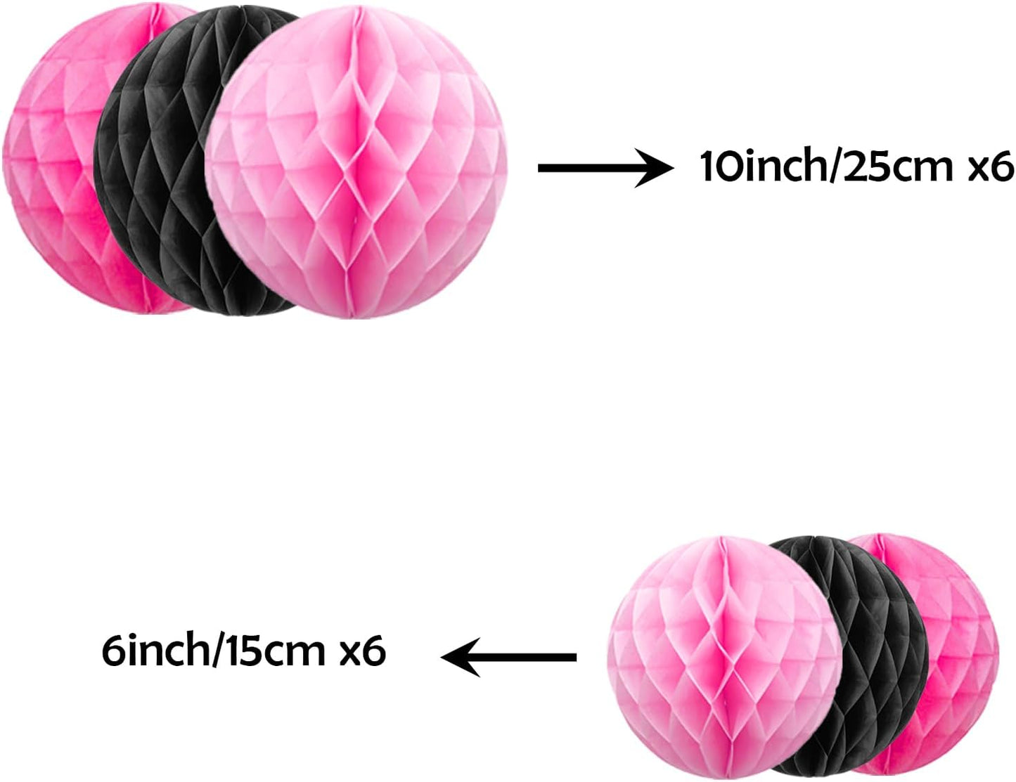 ZOOYOO 12Pcs 6" 10" Honeycomb Balls Decorations Hanging Tissue Paper Pom Poms for Mean Girls Birthday Party Halloween Wedding Decorations(Pink Black)