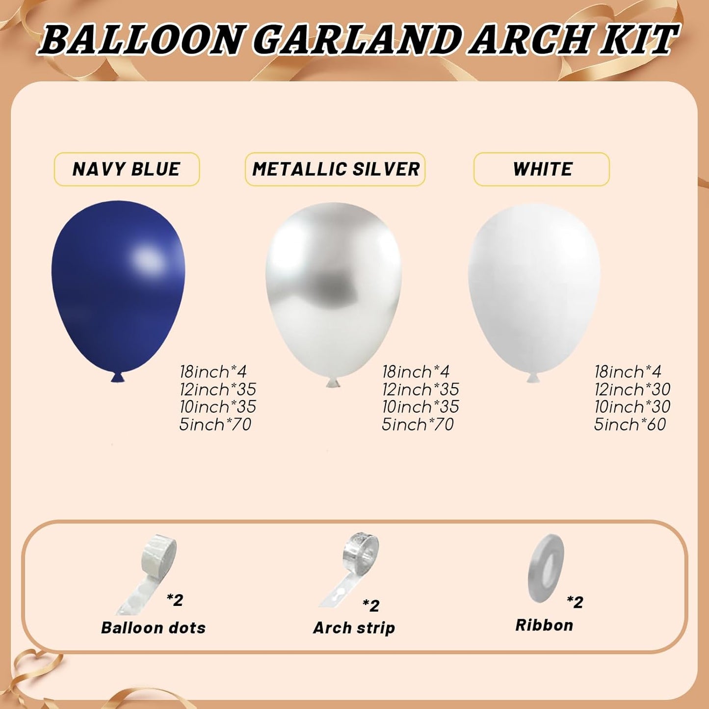 412Pcs Navy Blue and Silver Balloons Arch Garland Kit,5 10 12 18 inch Navy Blue White Silver Balloons for Birthday Wedding Graduation Anniversary Decorations