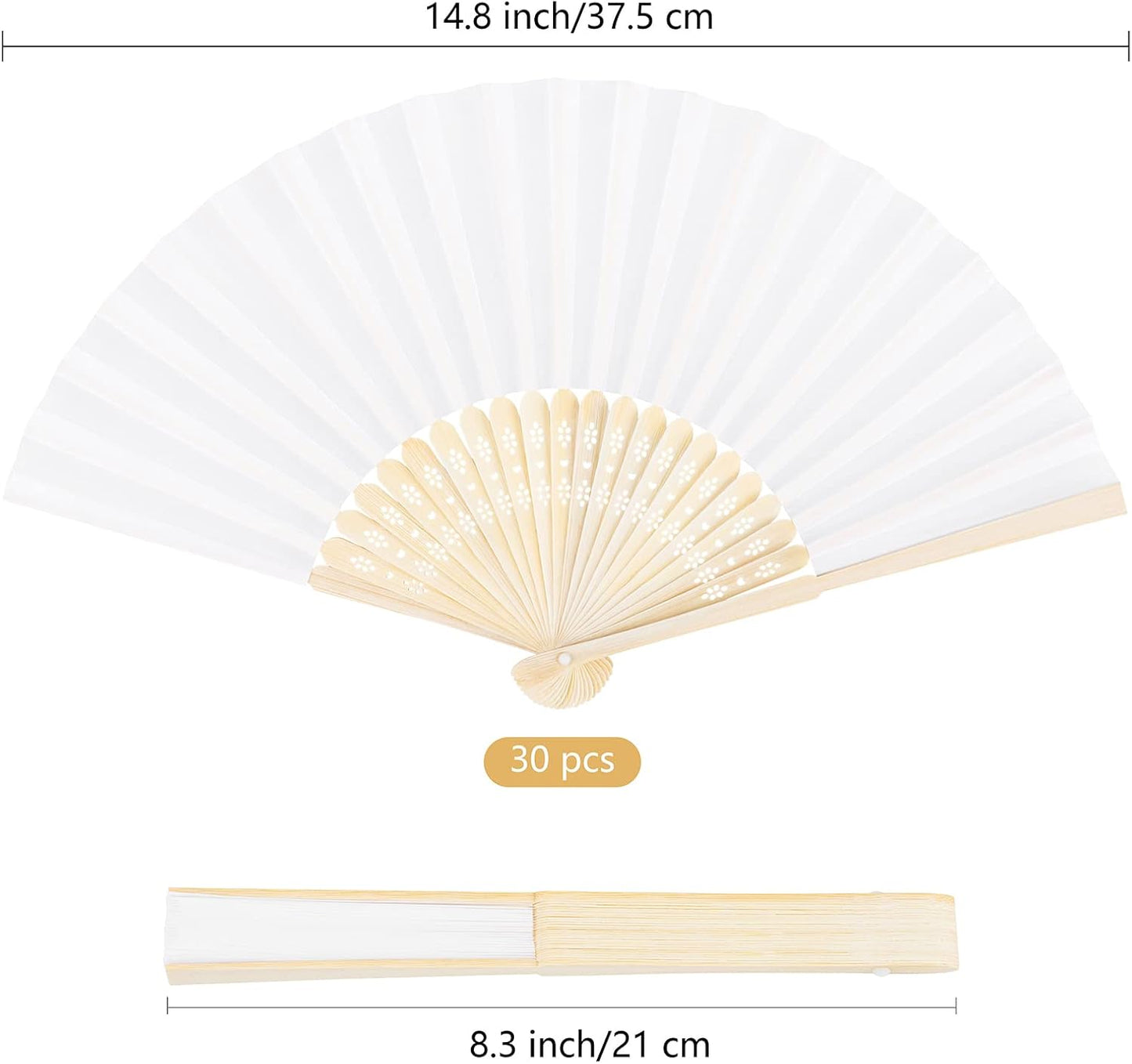 MCEAST 30 Pieces Silk Folding Fans with Bamboo Frames, Handheld Fan Foldable Fan for Wedding Gifts, Party Favors, Home Decoration, White