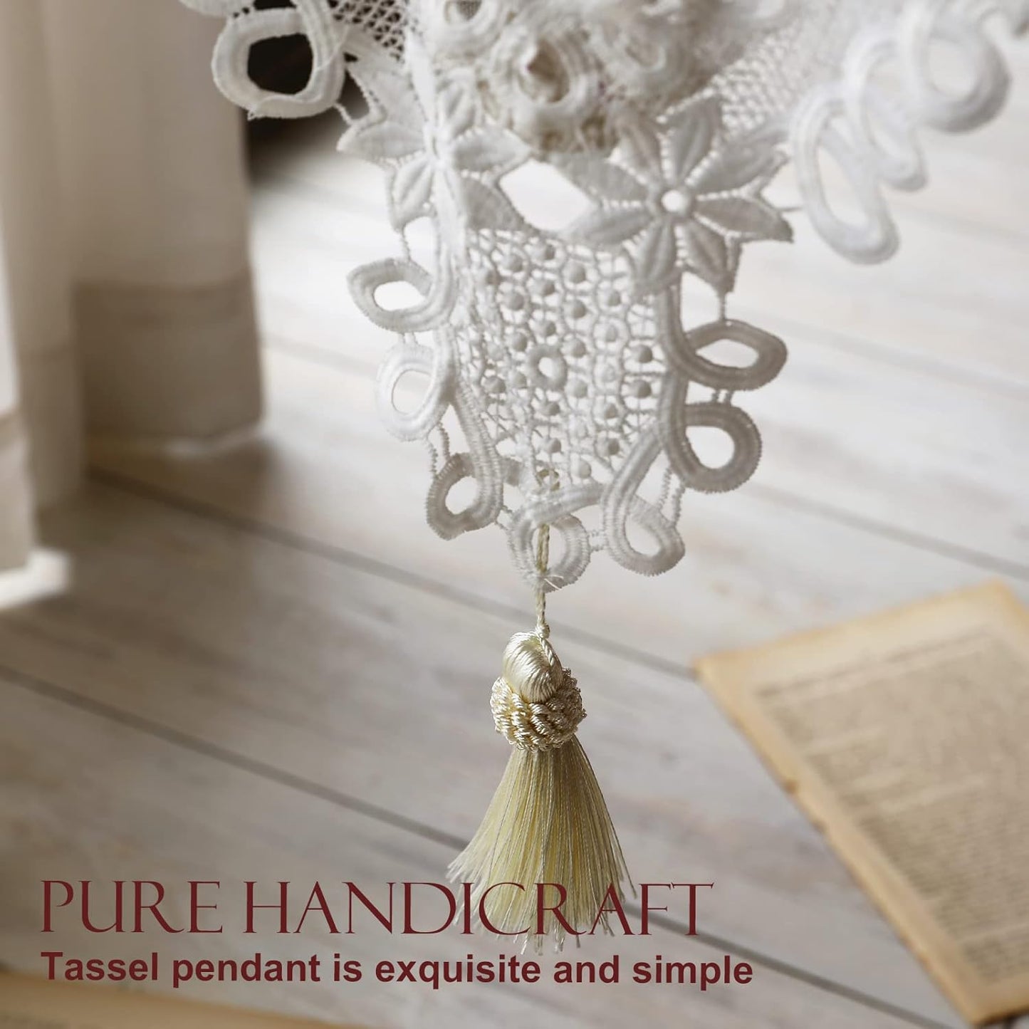 patdrea Designer Vintage White Lace Table Runner,Crochet Decorative Table Covers,Chiffon Embroidered Tasseled Table Runners, Cutwork Dresser Runners,Christmas Wedding Party Bridal 16x71 Inches Long