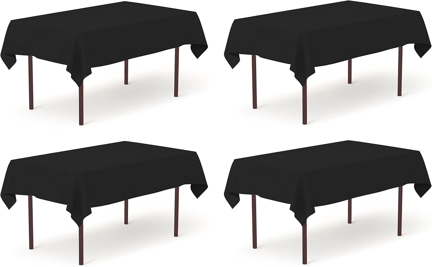 Pomp Black 60" x 84" Poplin Polyester Tablecloth (4 Pack) | Wrinkle + Stain Resistant Easy Care Premium Fabric | Fits 5FT Rectangle Table