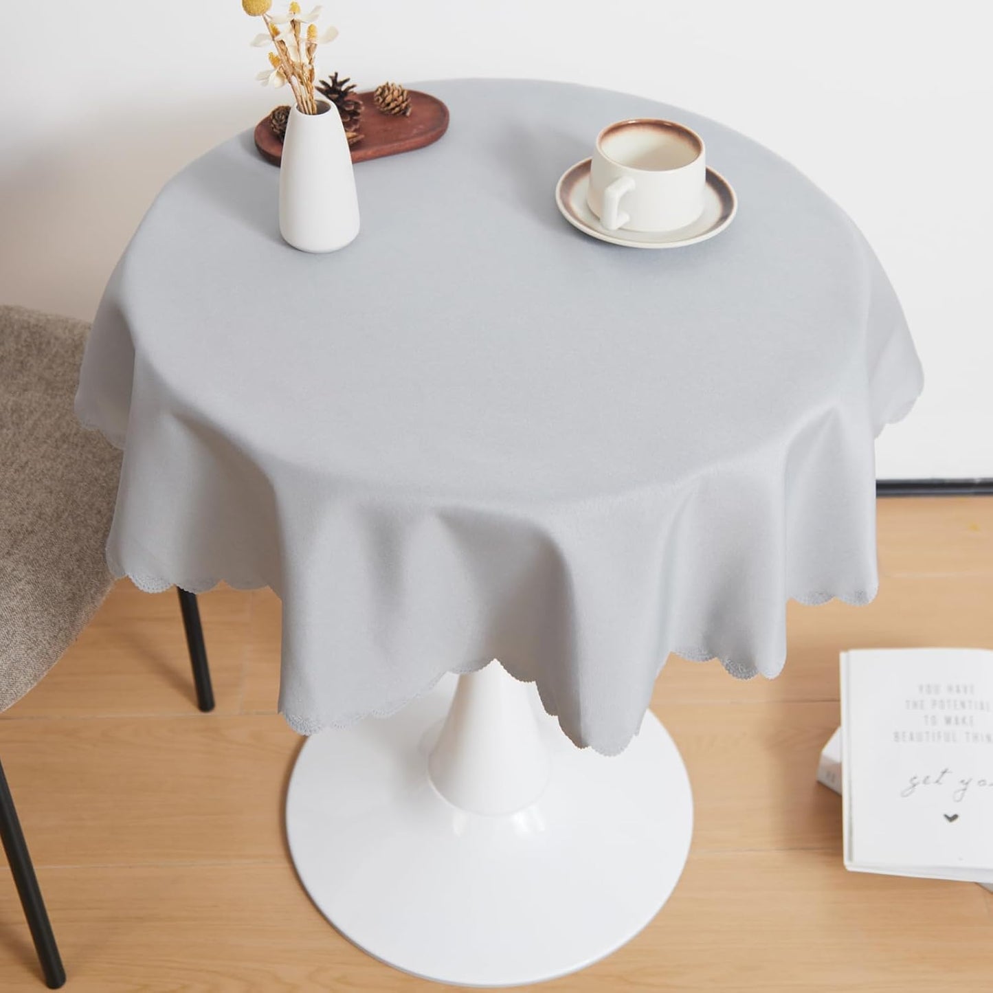 Small Round Grey Tablecloth 36 Inch Polyester Fabric Washable Table Cover Decorative Wrinkle Resistant Solid Color Table Cloth for Dining Party Wedding Camping