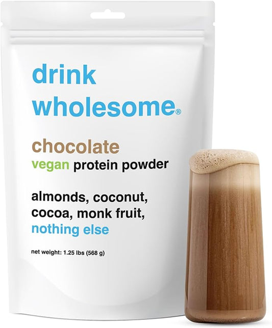 drink wholesome Vegan Chocolate Almond Protein Powder | for Sensitive Stomachs | Additive & Dairy Free | No Artificial Sweeteners | No Bloating, Farts or Gas | No Constipation or Diarrhea