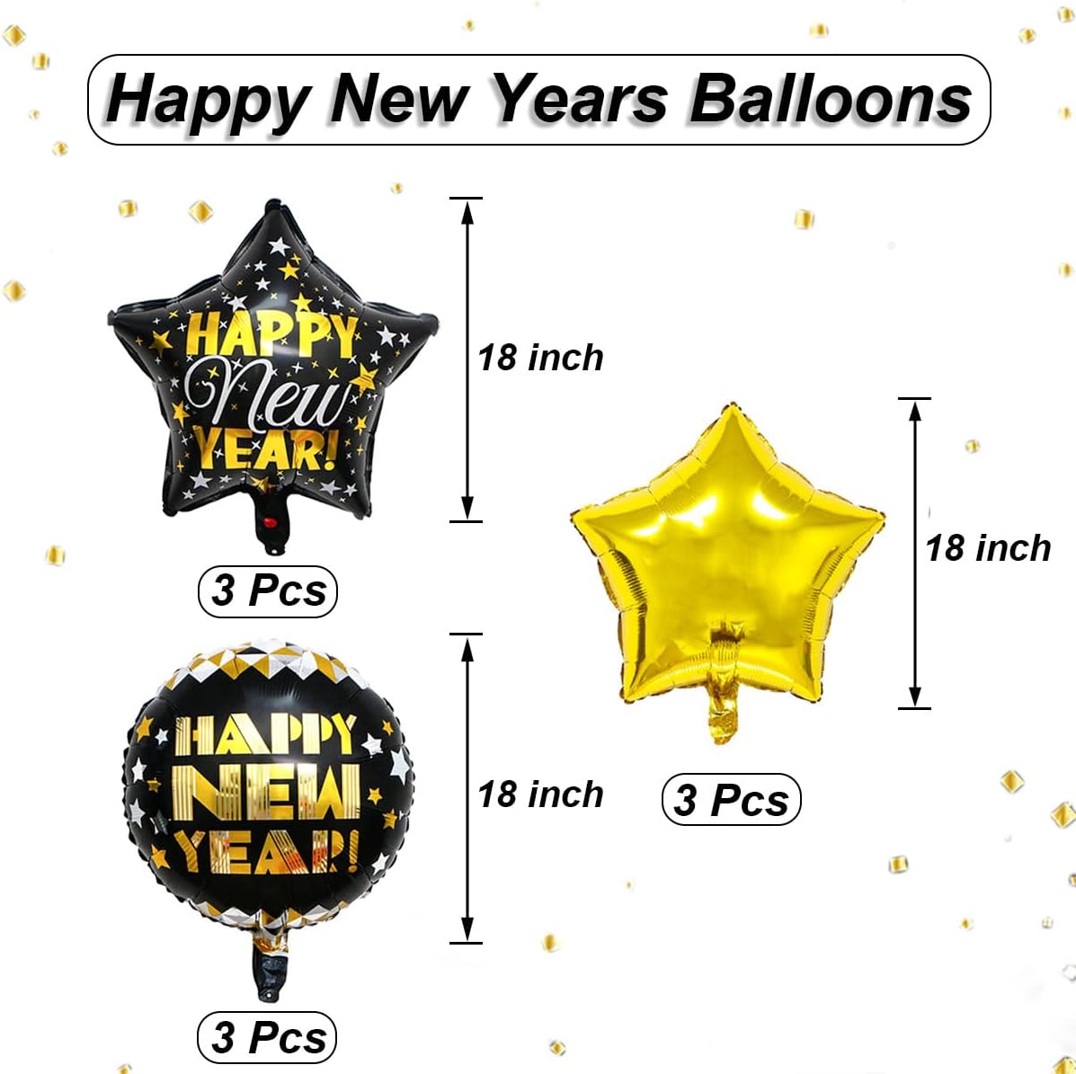 Happy New Years Balloons Set, Large Happy New Year Foil Balloons, New Year Decorations 2025, New Years Eve Party Supplies 2025 Happy New Years Decorations