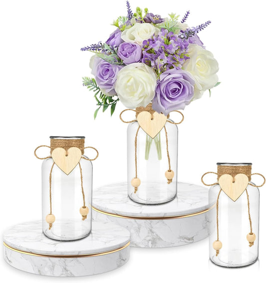 Vintage Glass Vases for Flowers, Set of 3 Mason Jar Vase Table Centerpieces for Farmhouse Room Decor, Wedding, Bridal Shower Bud Vase Set (Small)
