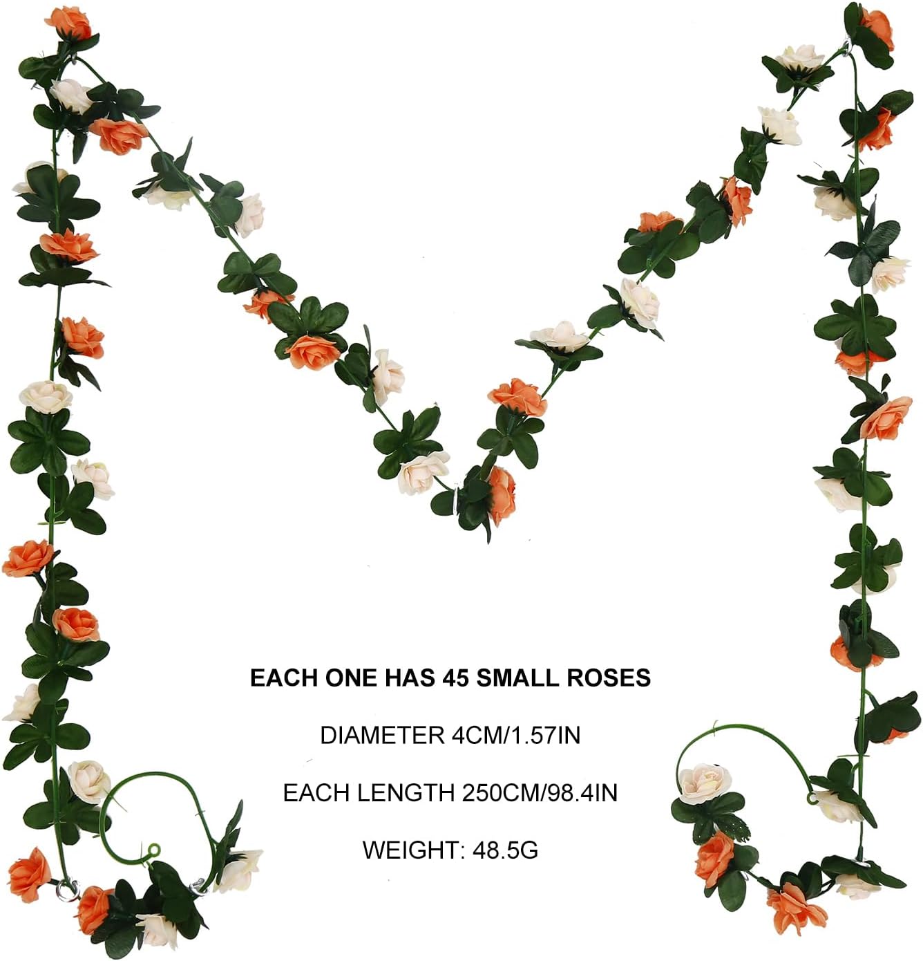 12 PCS 98.4 FT Artificial Flower Garland Rose Garland for Wedding Room Decor(12, Pink and White)