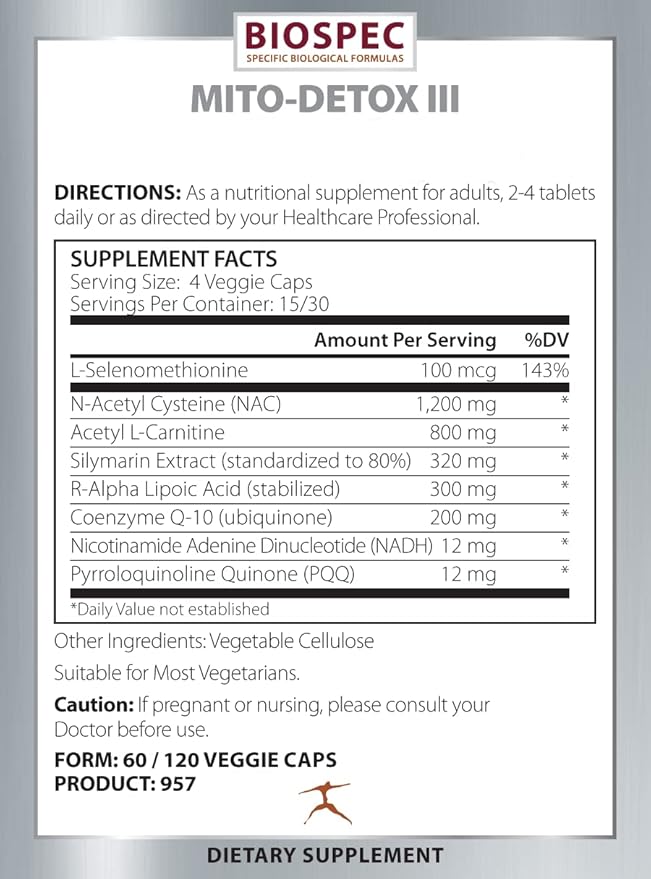Mito-Detox III – N-Acetyl Cysteine (NAC), Acetyl L-Carnitine, Alpha Lipoic Acid (ALA), Co-Q-10