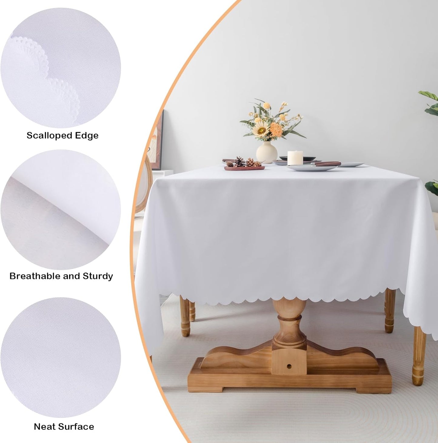 Rectangle White Tablecloth 60 x 84 Inch Polyester Fabric Washable Table Cloth Decorative Wrinkle Resistant Solid Color Table Cover for Dining Party Wedding Camping