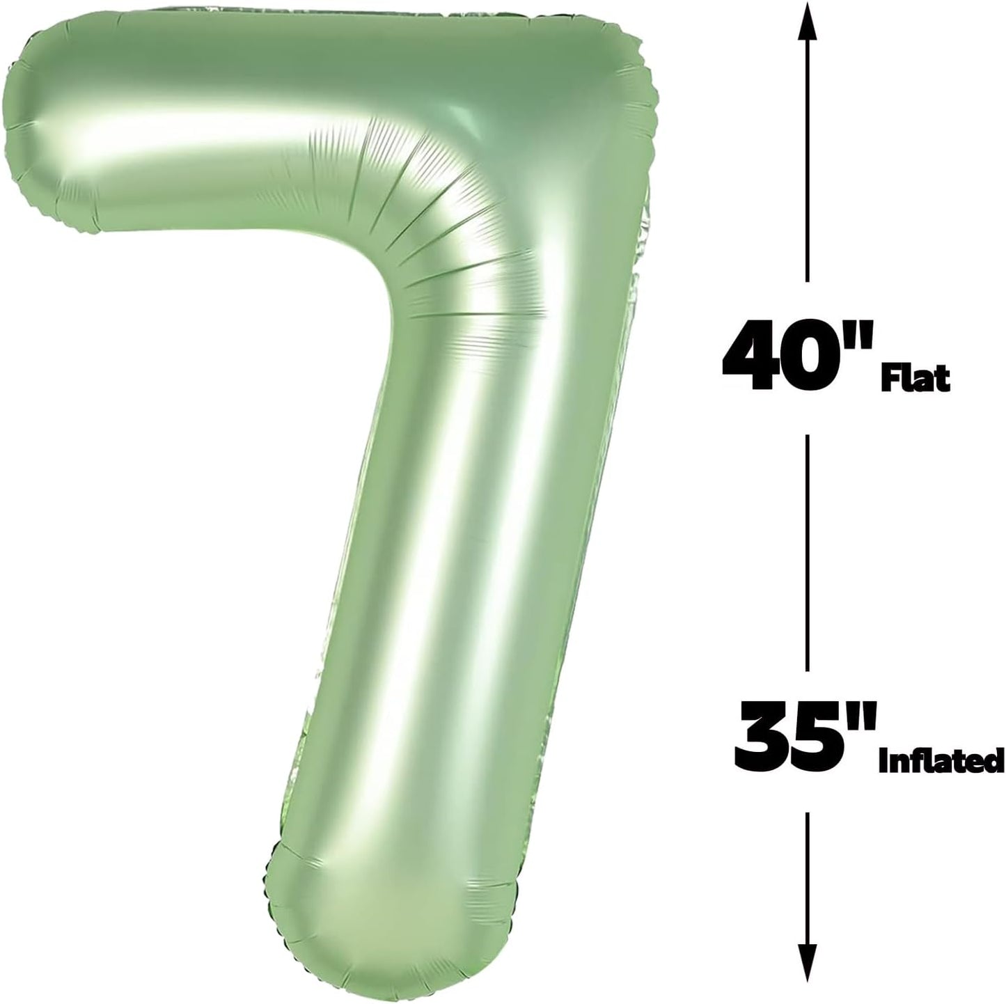 Digital Number 7 Sage Green Birthday Balloon 40 Inch, Foil Balloons for 7 17 27 70 77 Party Decorations Supplies, Oliver Green Mylar Numbers Balloon for Seven Wedding Anniversary