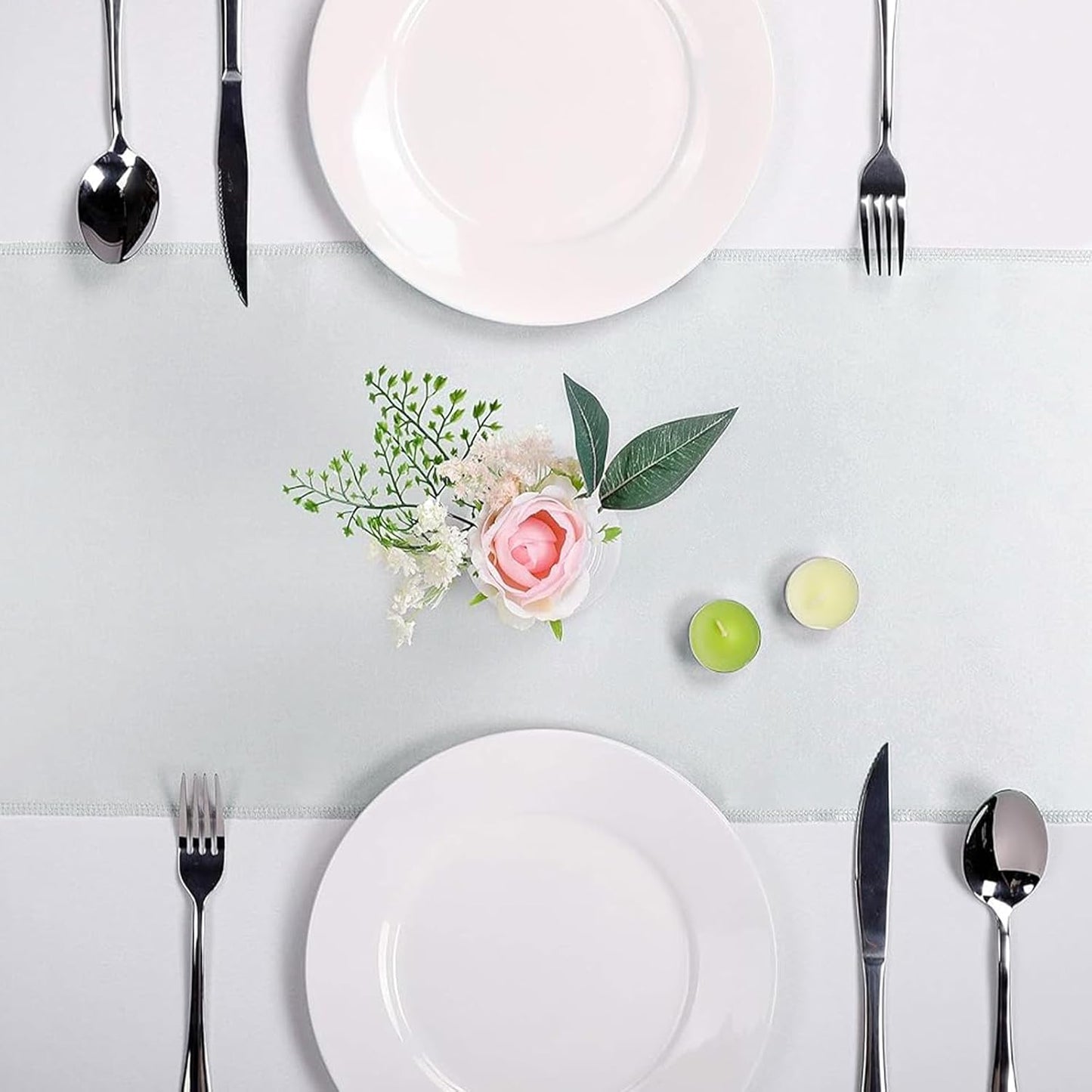 5-Pack Satin Table Runner Silver 12 x 108 inches Long, Table Runners for Wedding, Birthday Parties, Banquets Decorations（5 Pack, 12x108 Inch, Silver）