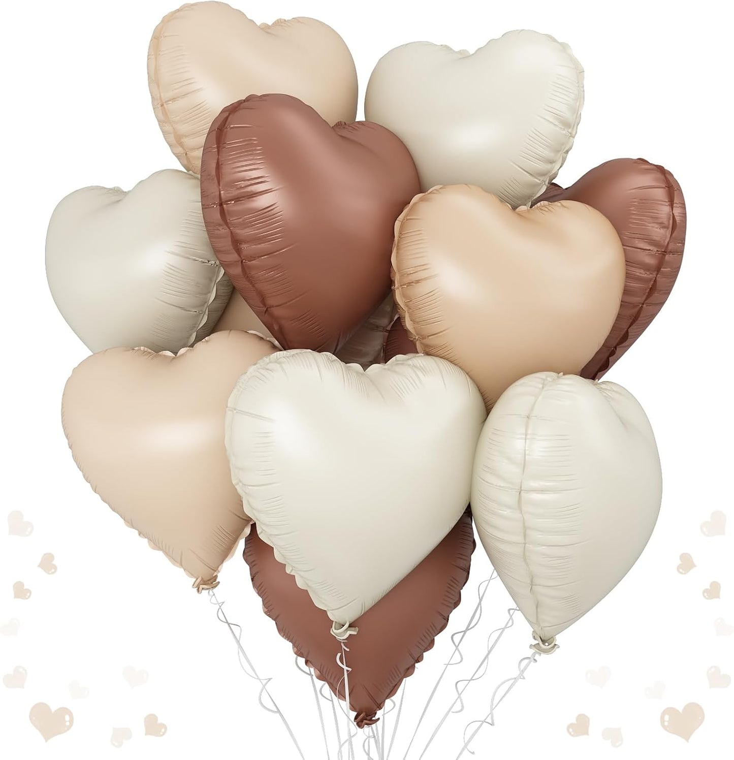Cream Brown Heart Balloons, 12Pcs Brown Apricot Foil Balloons, Beige Coffee Foil Heart Shape Mylar Balloon 18 Inch Nude Neutral Helium Mylar Balloon for Boho Birthday Baby Shower Wedding Valentine