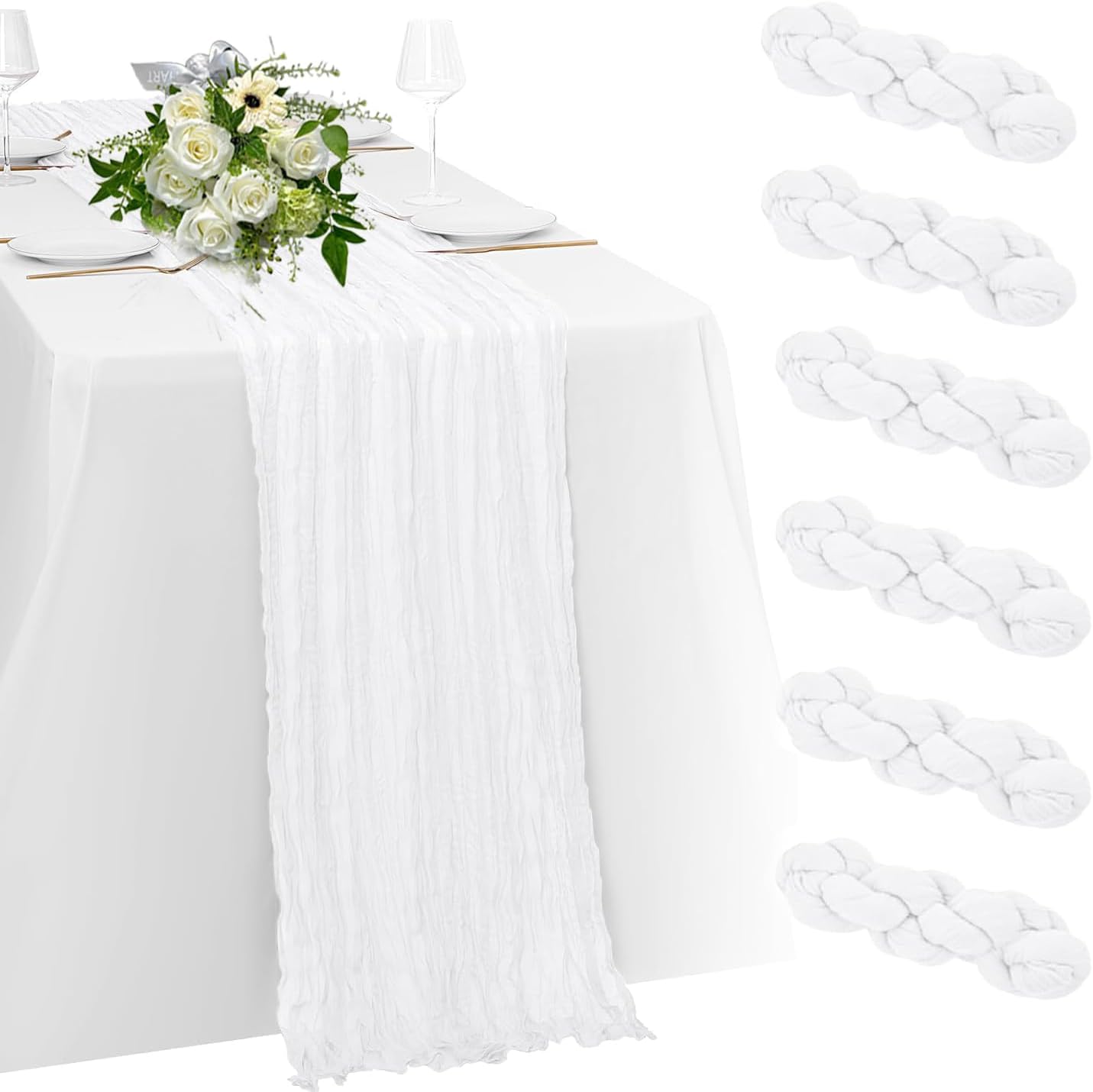 6 Pack White Cheesecloth Table Runner 23x120 inch Rustic Boho Gauze Table Runner 10 FT Long Sheer Cheese Cloth Fabric Table Runners for Romantic Wedding Bridal Shower Birthday Party Decor