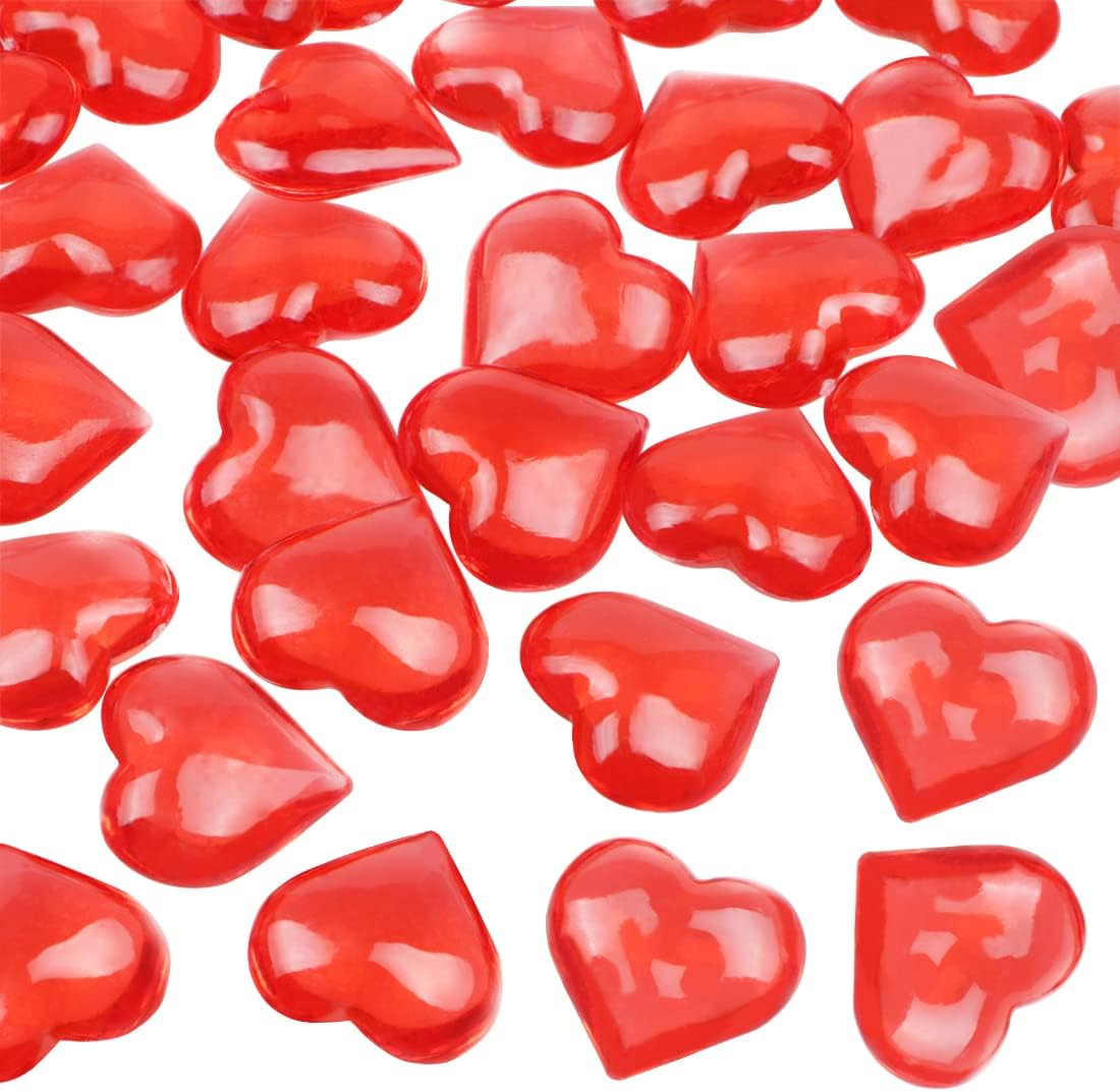 Fangoo 110 Pieces Red Acrylic Heart Red Heart Gems for Valentine's Day Decorations Vase Filler Table Scatter Engagement Wedding Home Decorations(Bright Red, 8OZ)