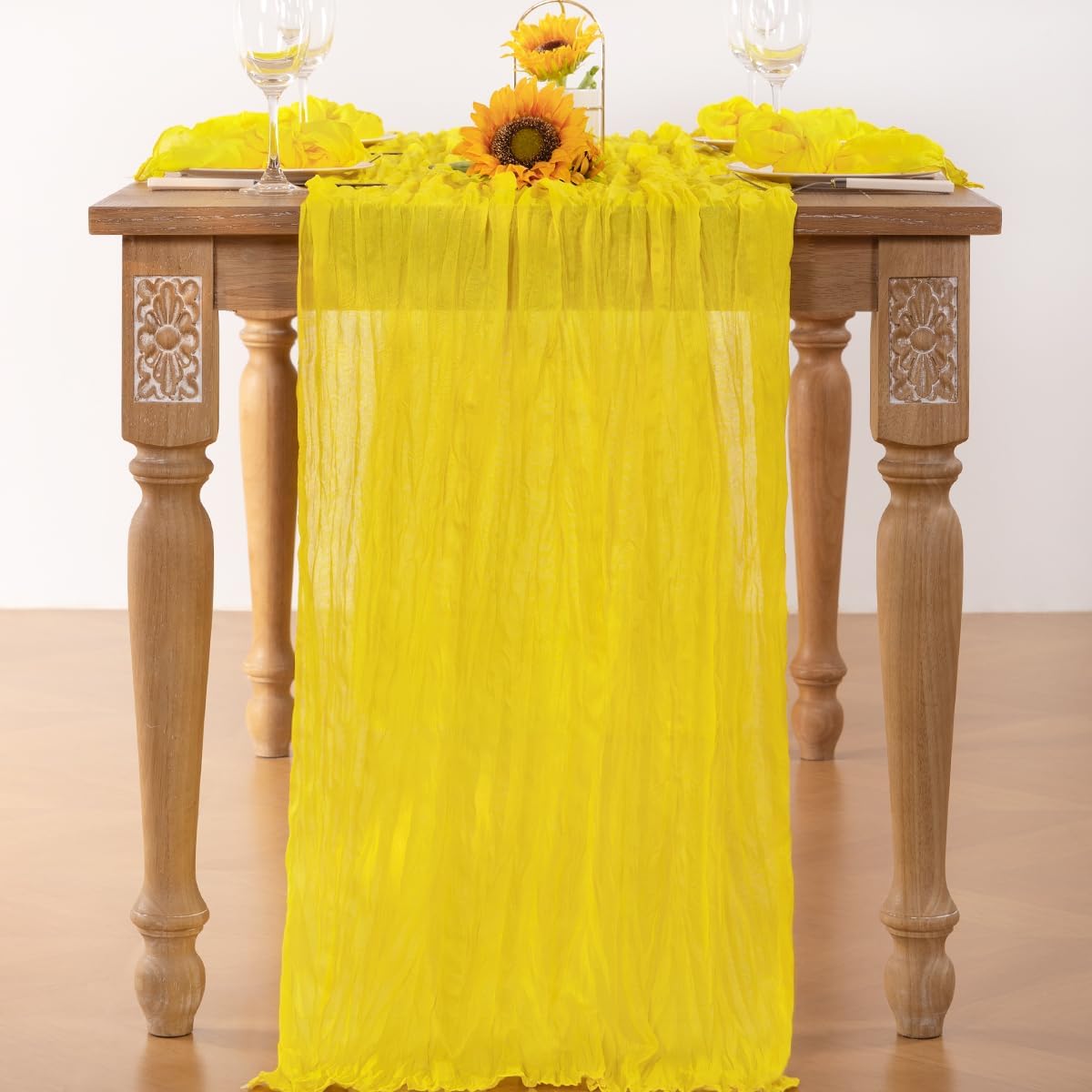 Lemon Yellow Cheesecloth Table Runner 6 Pack Fall Table Runners Boho Gauze 120 Inches Yellow Cheese Cloth Fall Table Decorations for Thanksgiving Wedding Bridal Baby Shower Parties Decor